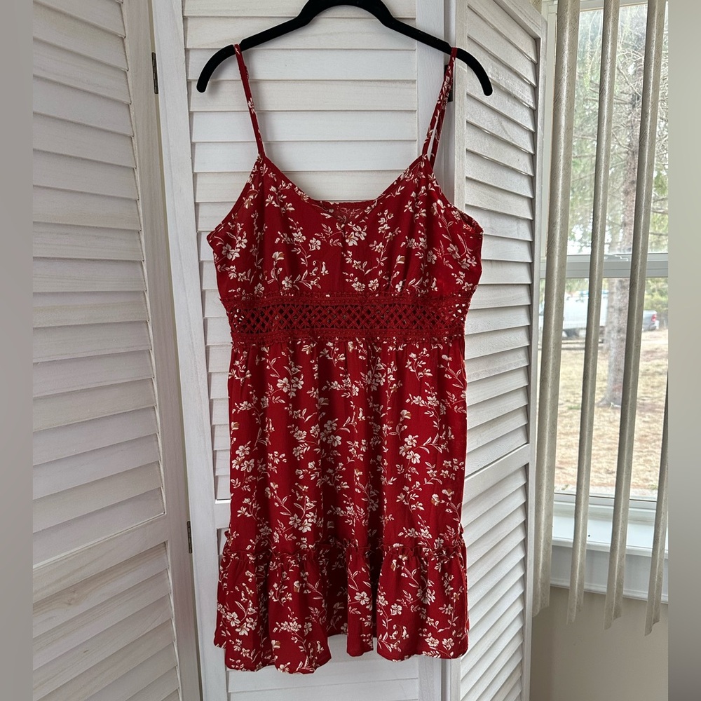 SHEIN Red Floral Mini Spaghetti Strap Sundress, Size 12